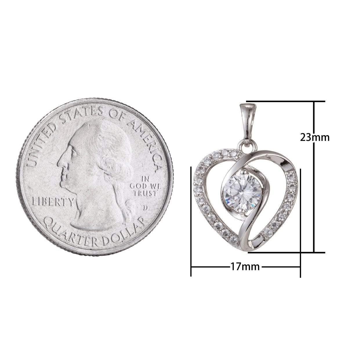 Dainty Silver Gold Filled Crystal Heart Pendants I-469 - DLUXCA