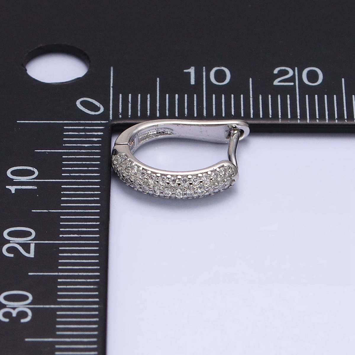 Dainty Silver Hoop Earring with Clear Micro Pave Cz Stone 14.5mm AD1188 - DLUXCA