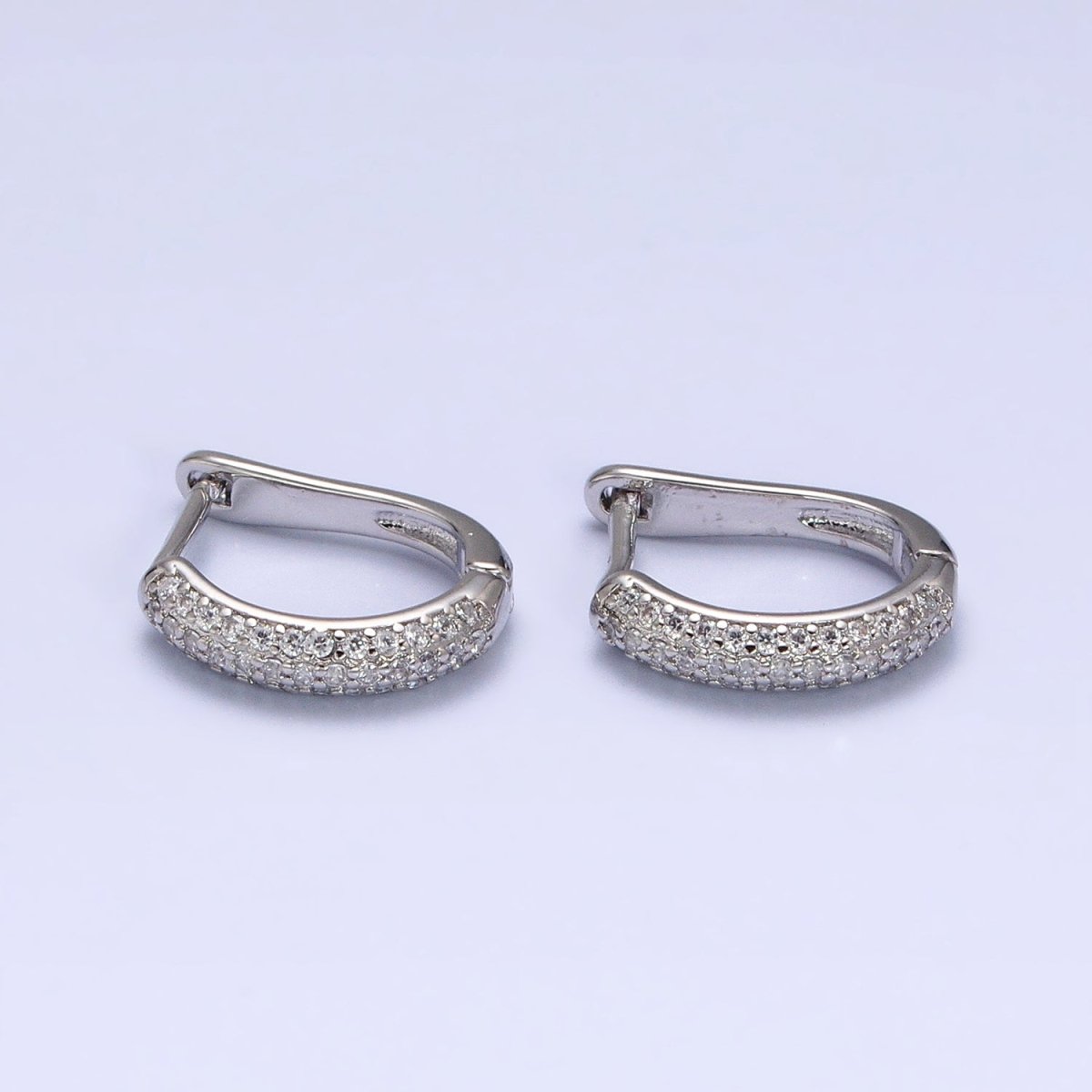 Dainty Silver Hoop Earring with Clear Micro Pave Cz Stone 14.5mm AD1188 - DLUXCA