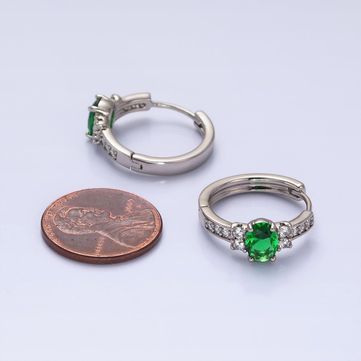 Dainty Silver Huggie Earring Minimalist Clear Blue Red Green CZ Stone Hoop Earring AB788 AB789 AB790 AB791