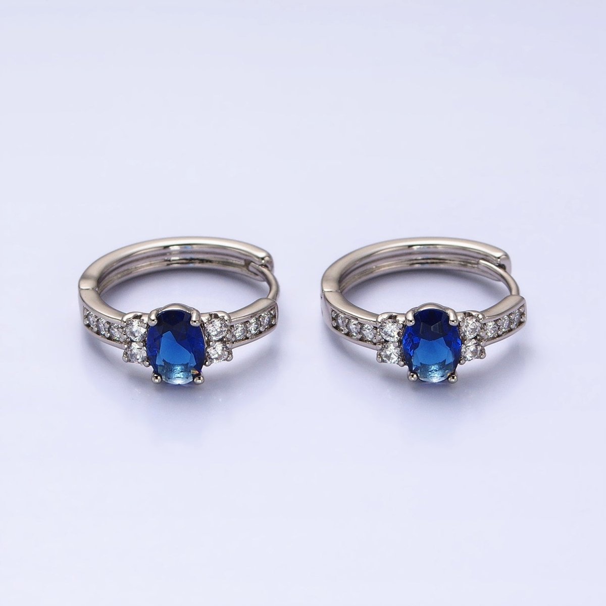 Dainty Silver Huggie Earring Minimalist Clear Blue Red Green CZ Stone Hoop Earring AB788 AB789 AB790 AB791