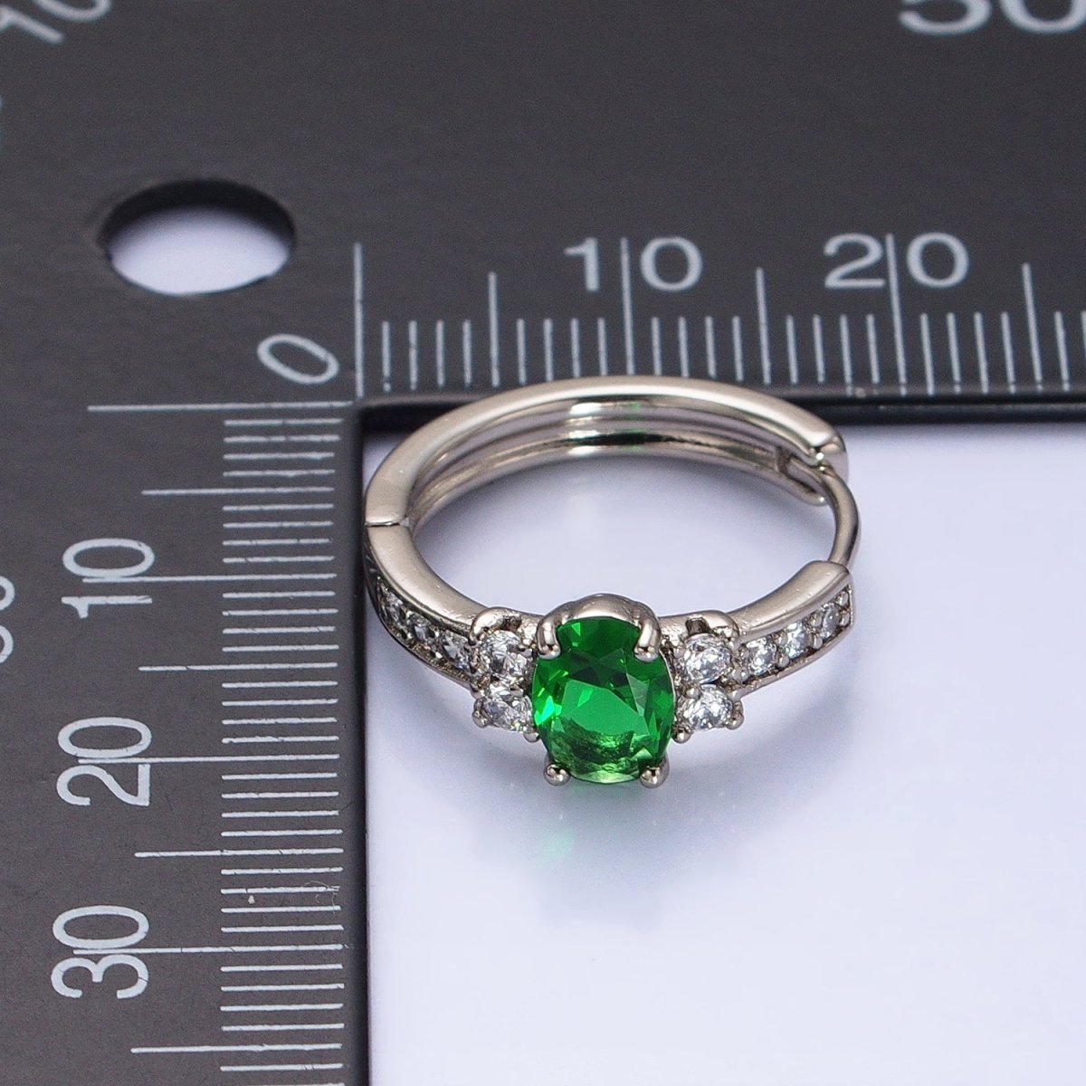 Dainty Silver Huggie Earring Minimalist Clear Blue Red Green CZ Stone Hoop Earring AB788 AB789 AB790 AB791