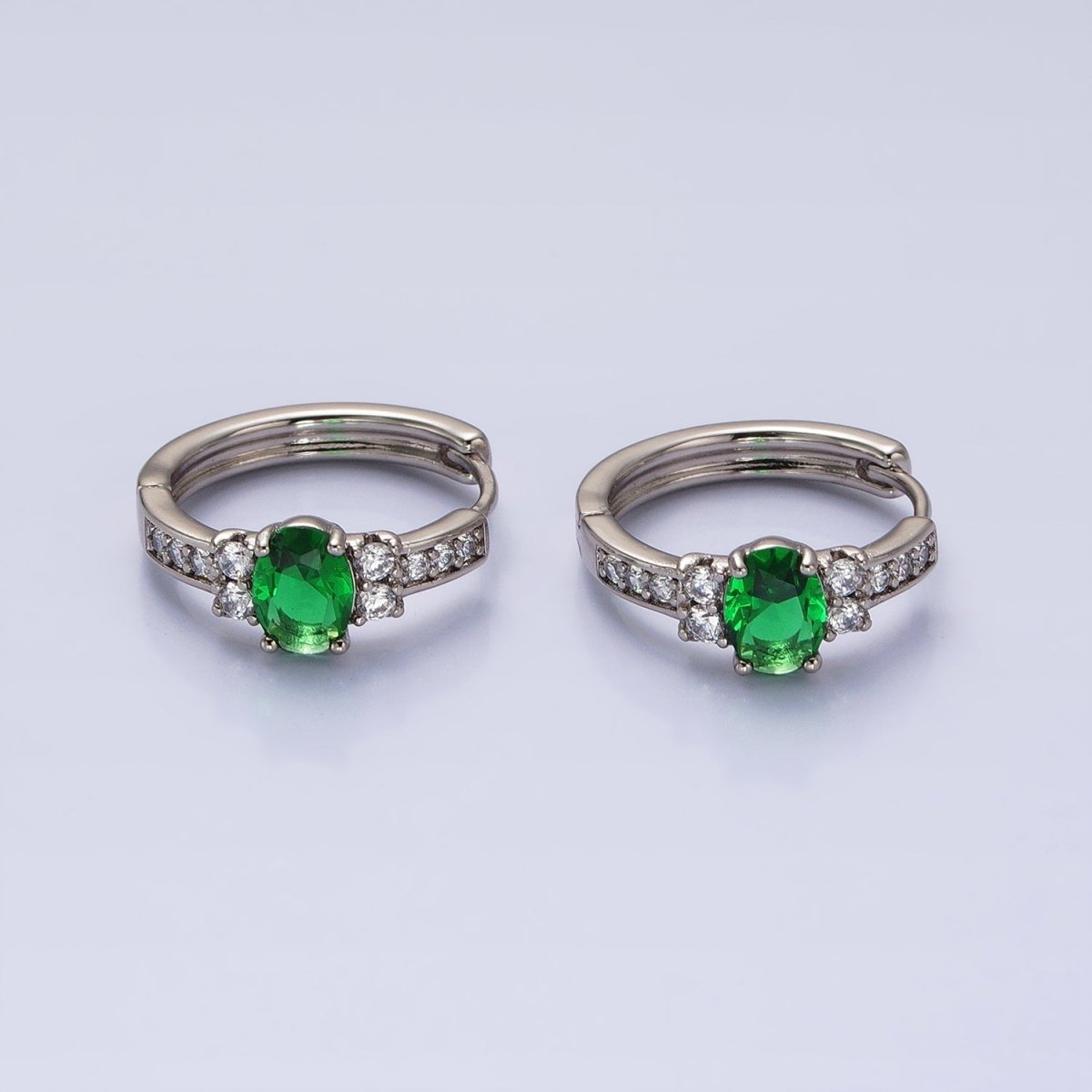Dainty Silver Huggie Earring Minimalist Clear Blue Red Green CZ Stone Hoop Earring AB788 AB789 AB790 AB791