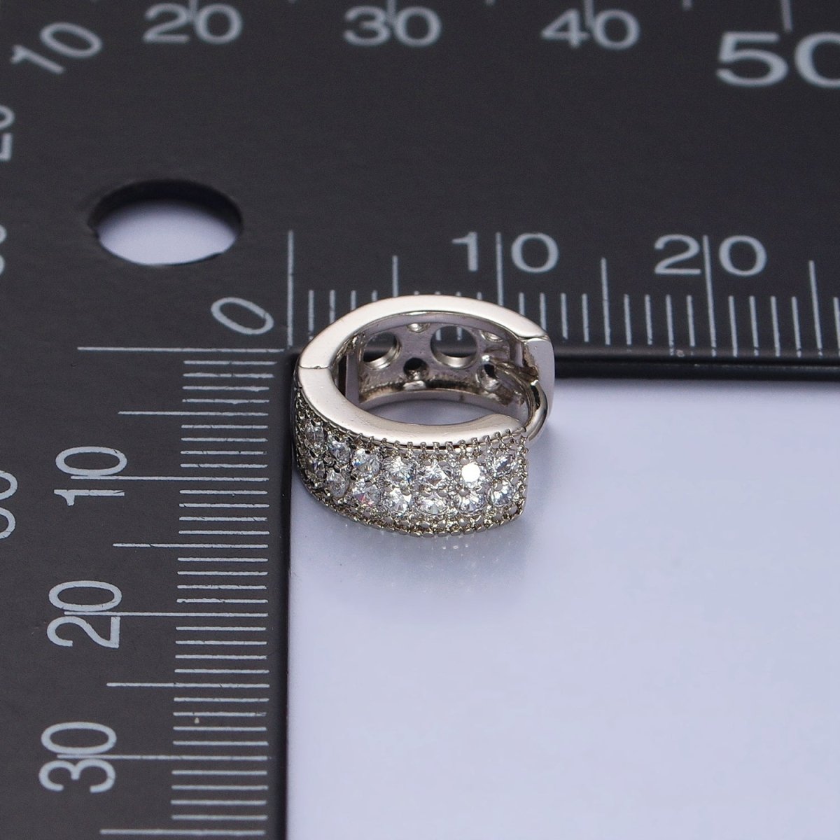 Dainty Silver Huggie Earring with Micro Pave Stone Lever Back Earring AB782 - DLUXCA