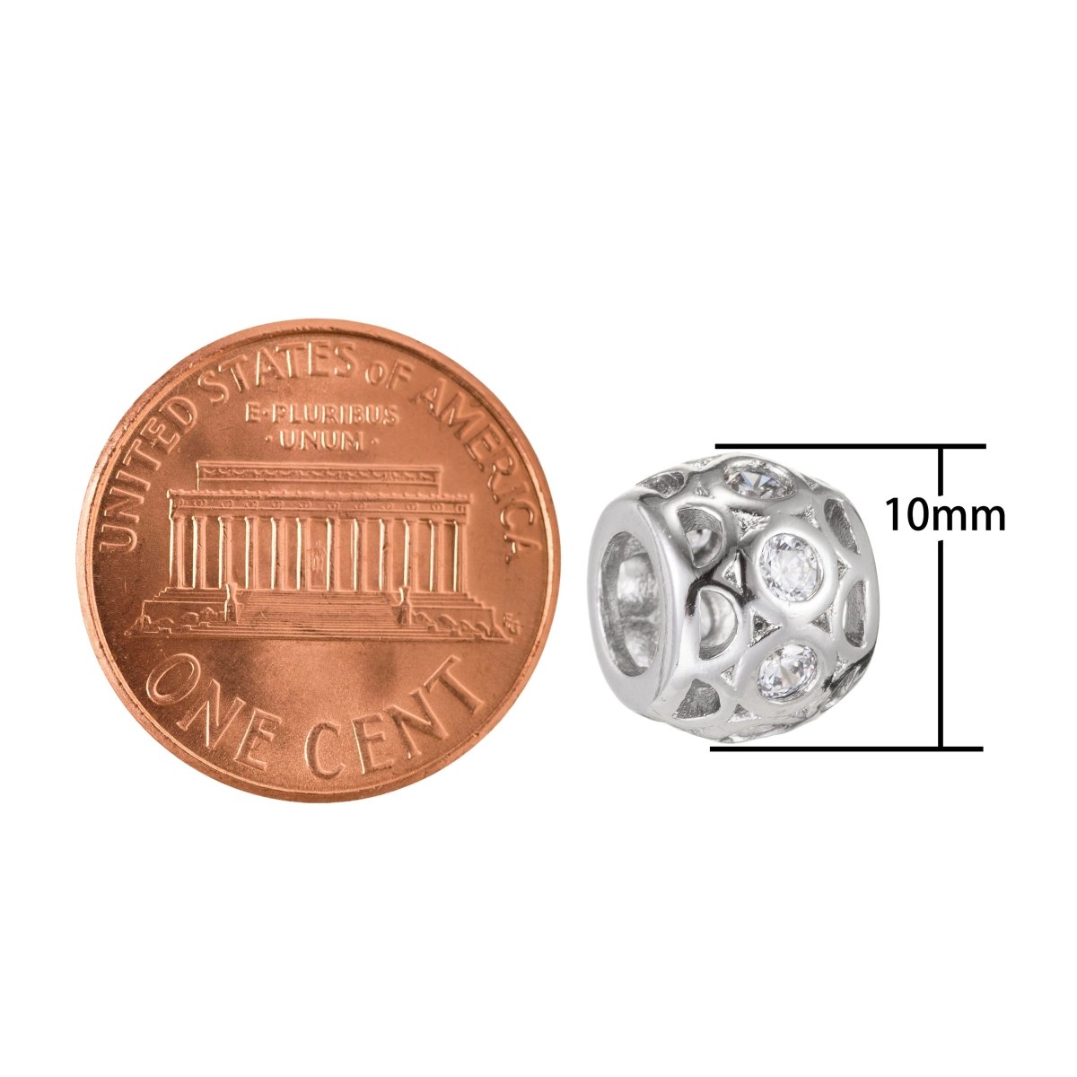 Dainty Silver Ornamented Round Beads Ball CZ Crystal Small Gold Filled Silver Geometric Jewelry Beads Supply B-259 - DLUXCA