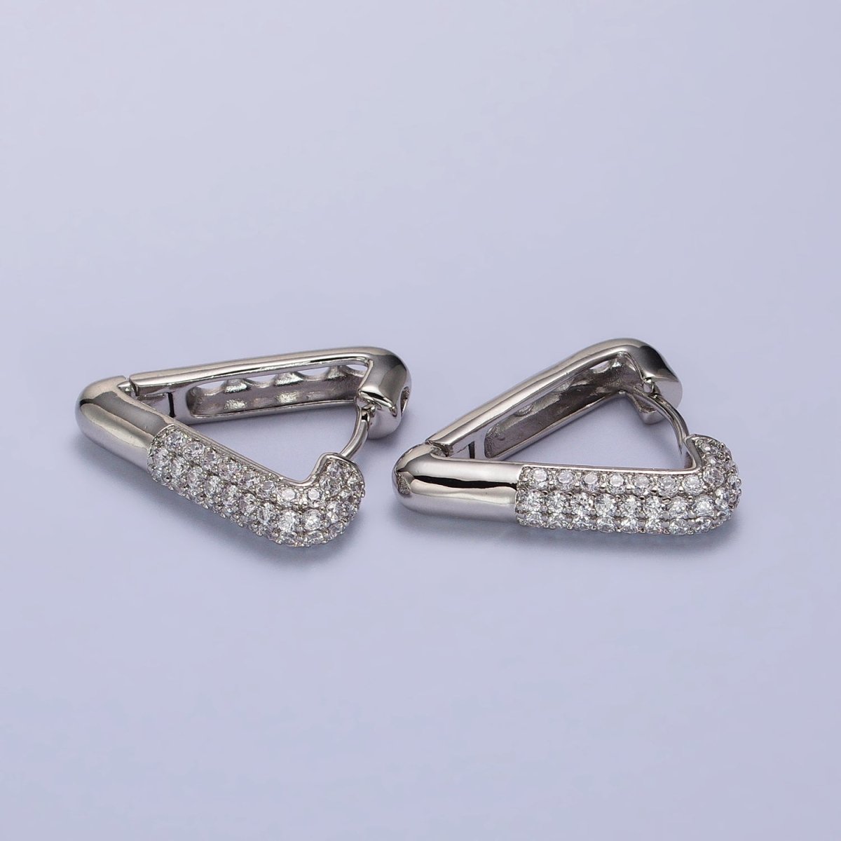 Dainty Silver Triangle hoop earrings White Gold Field Lead Nickel free, Earrings making Micro Pave CZ Triangle earrings AB1049 - DLUXCA