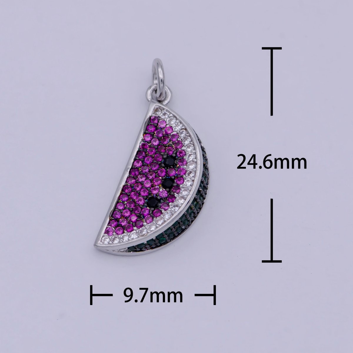 Dainty Silver Watermelon Charm Purple Fruit Bracelet Necklace Earring Anklet Charm in Micro Pave cz Cubic Jewelry, C-832 - DLUXCA