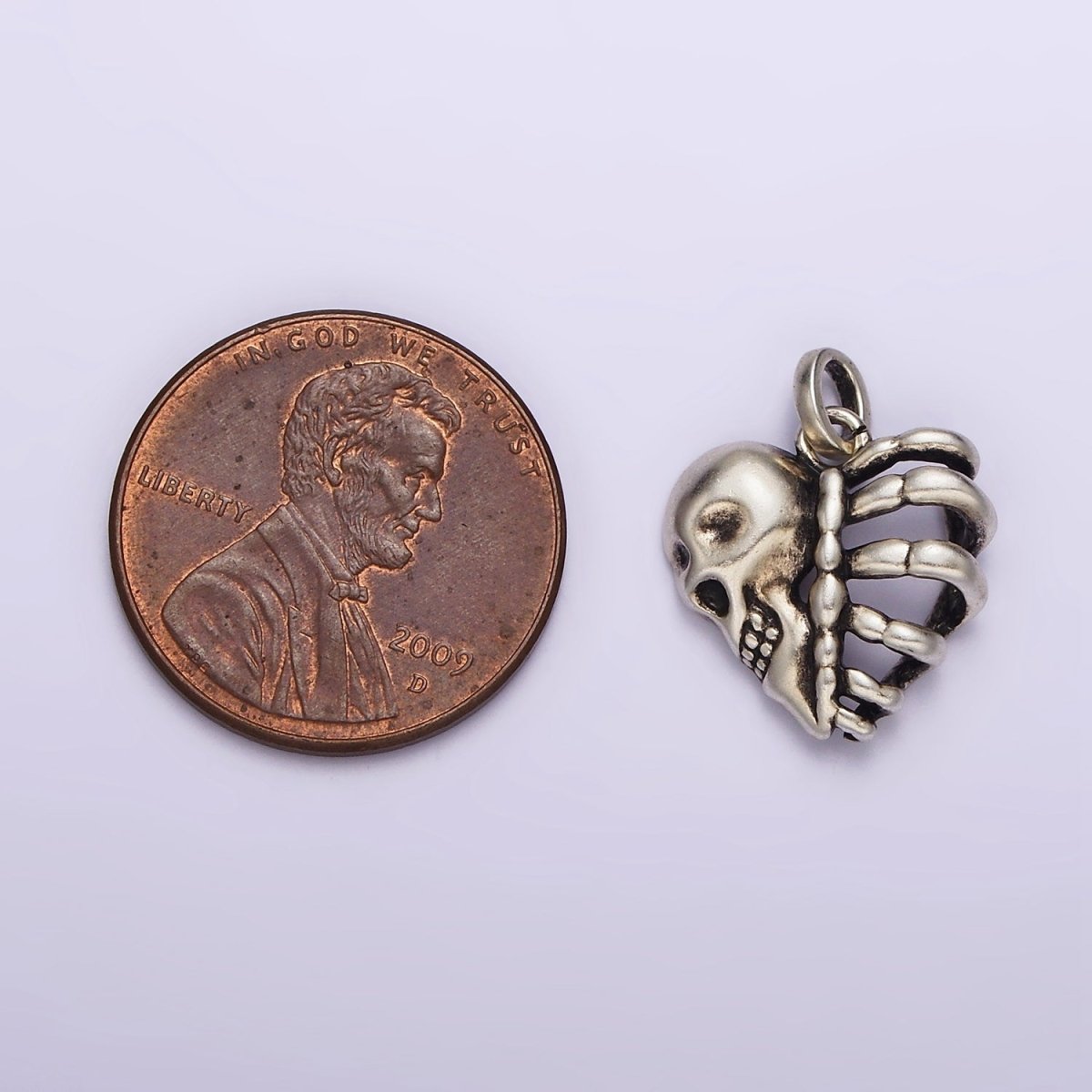 Dainty Skull Heart Charm in 925 Sterling Silver Pendant Halloween Pendant SL-325 - DLUXCA