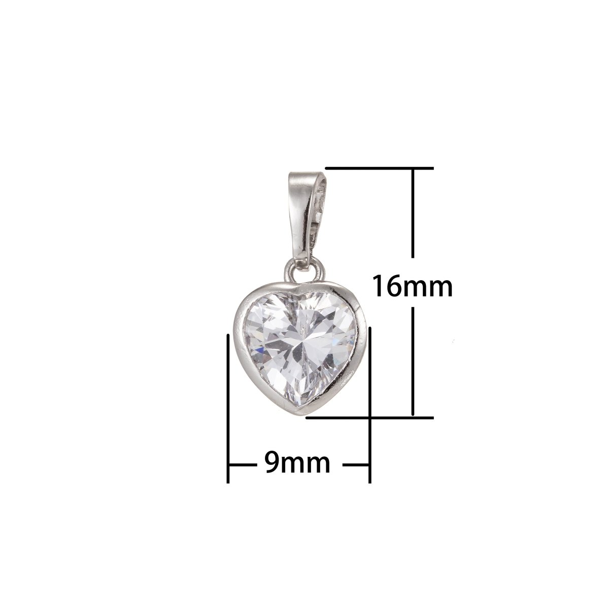 Dainty Solitaire Heart Cubic Zirconia in Bezel Charm Pendant Rhodium Plated for Necklace Earring Bracelet Charm I-211 - DLUXCA