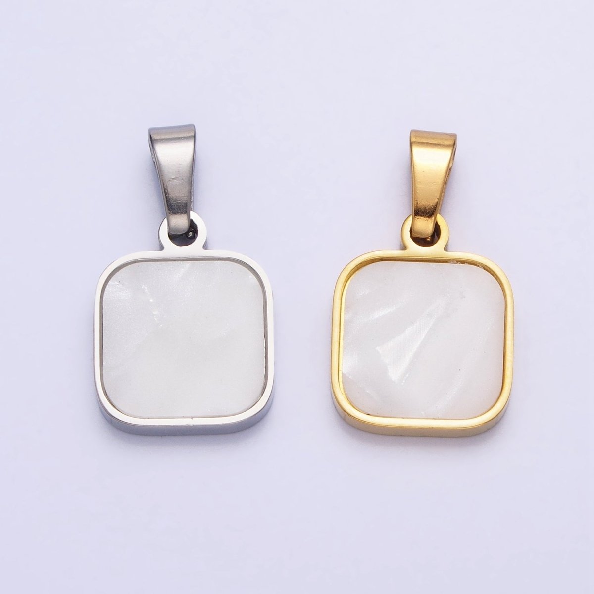 Dainty Square Pendant With Pearl For Minimalist Unisex Jewelry Charm P-1149