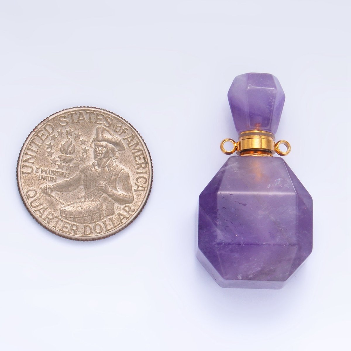 Dainty Square Perfume Bottle Charm Amazonite Amethyst Aventurine Gemstone Essential Oil Bottle Pendant