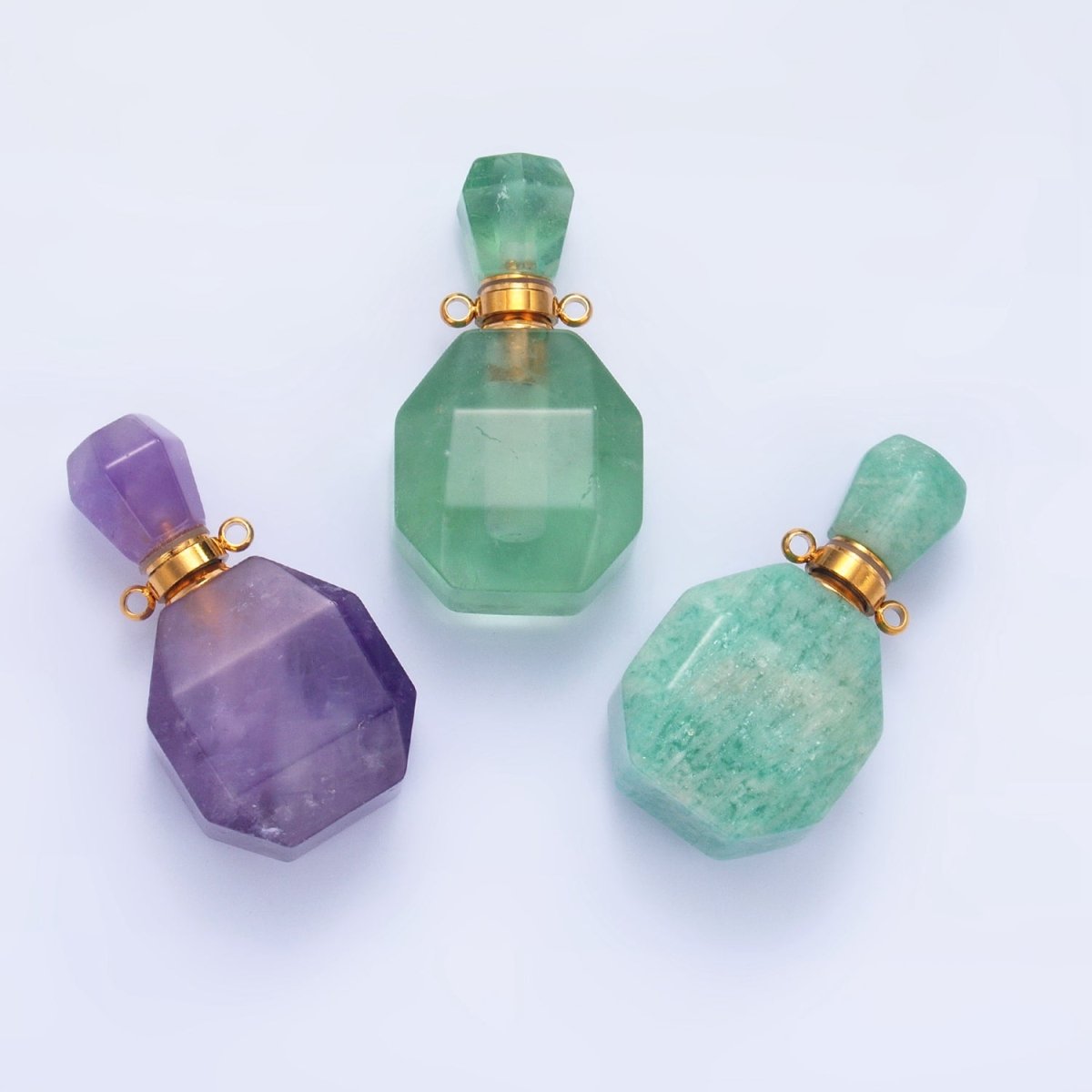 Dainty Square Perfume Bottle Charm Amazonite Amethyst Aventurine Gemstone Essential Oil Bottle Pendant