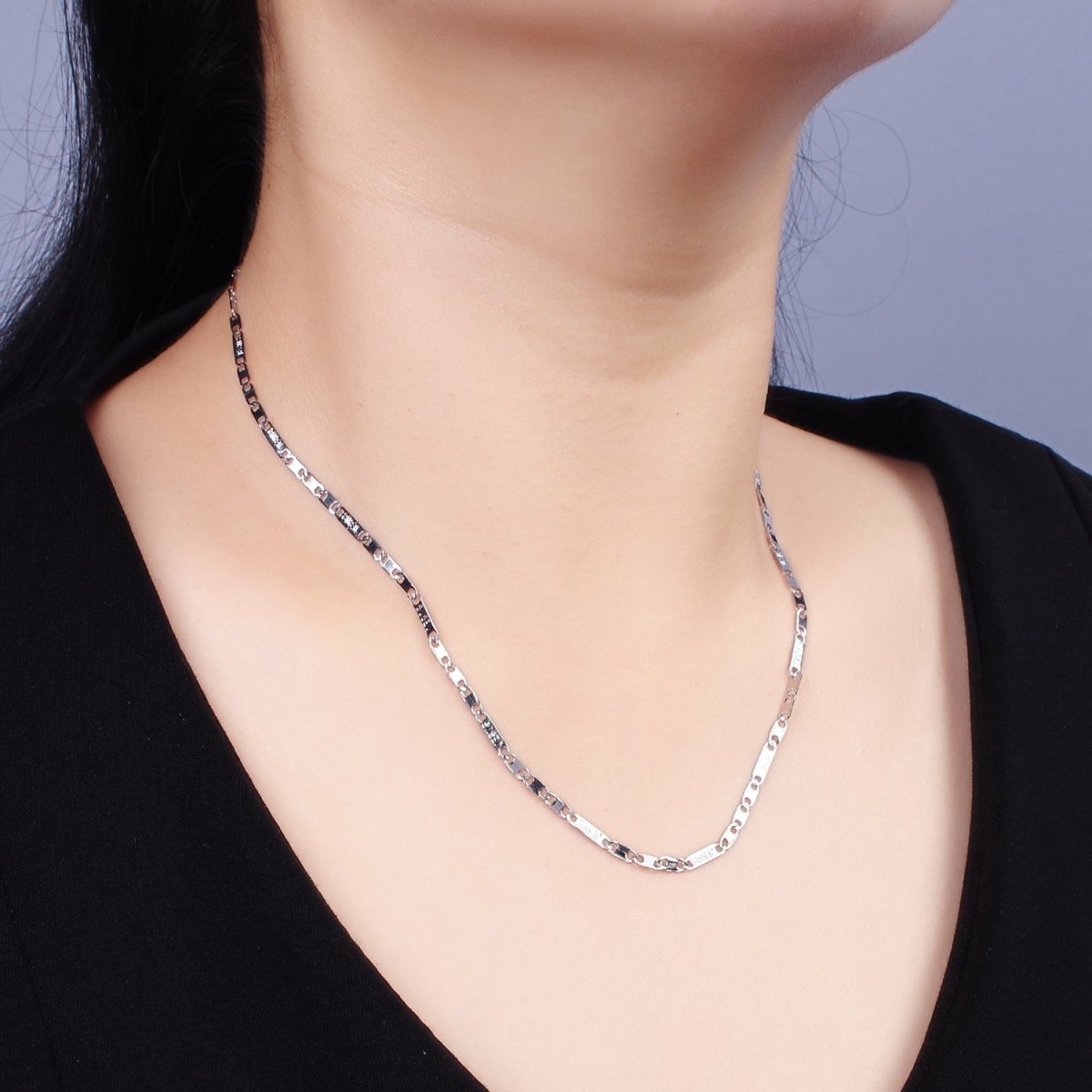 Dainty Stainless Steel 2.3mm Flat Anchor Figaro Chain Jesus Words 18 Inch Necklace in Silver | WA-2397 - DLUXCA