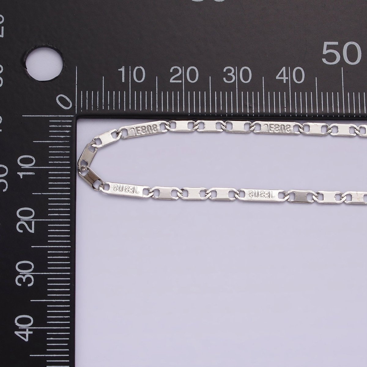 Dainty Stainless Steel 2.3mm Flat Anchor Figaro Chain Jesus Words 18 Inch Necklace in Silver | WA-2397 - DLUXCA