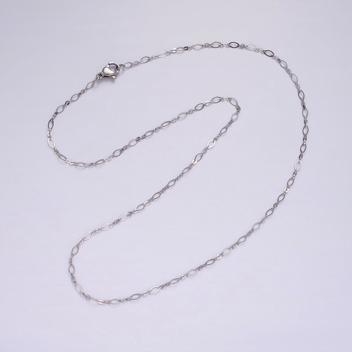 Dainty Stainless Steel 2.4mm Oval Cable Long and Short Fancy Chain 18 Inch Necklace in Silver | WA-2384 - DLUXCA