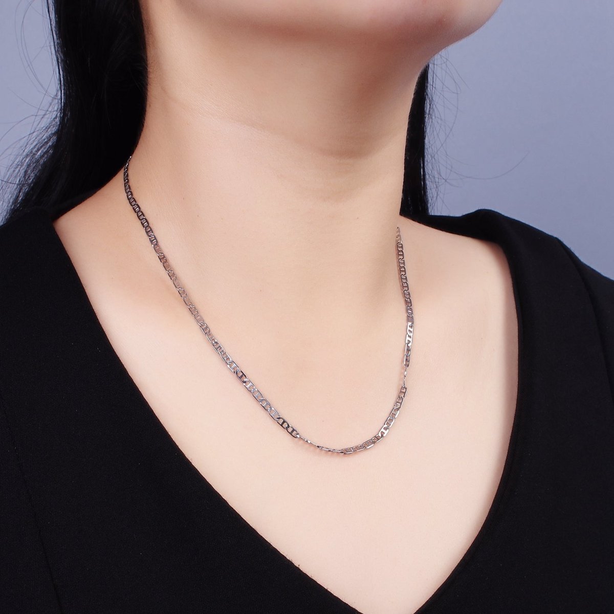 Dainty Stainless Steel 2.6mm Flat Anchor Chain 18 Inch Necklace in Silver | WA-2379 - DLUXCA