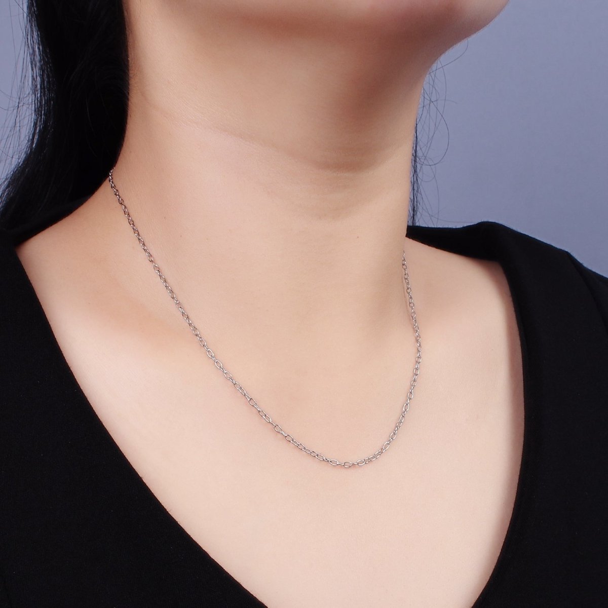 Dainty Stainless Steel 2mm Cable Chain 18 Inch Necklace in Silver | WA-2381 - DLUXCA