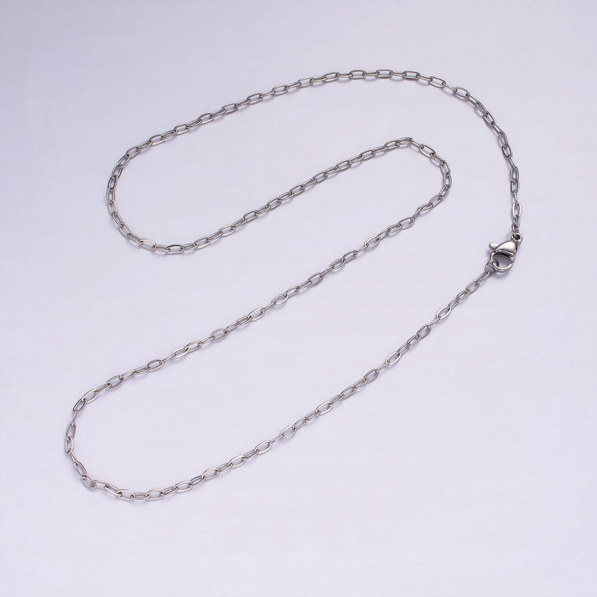 Dainty Stainless Steel 2mm Oval Cable Link Chain 18 Inch Necklace in Silver | WA-2377 - DLUXCA