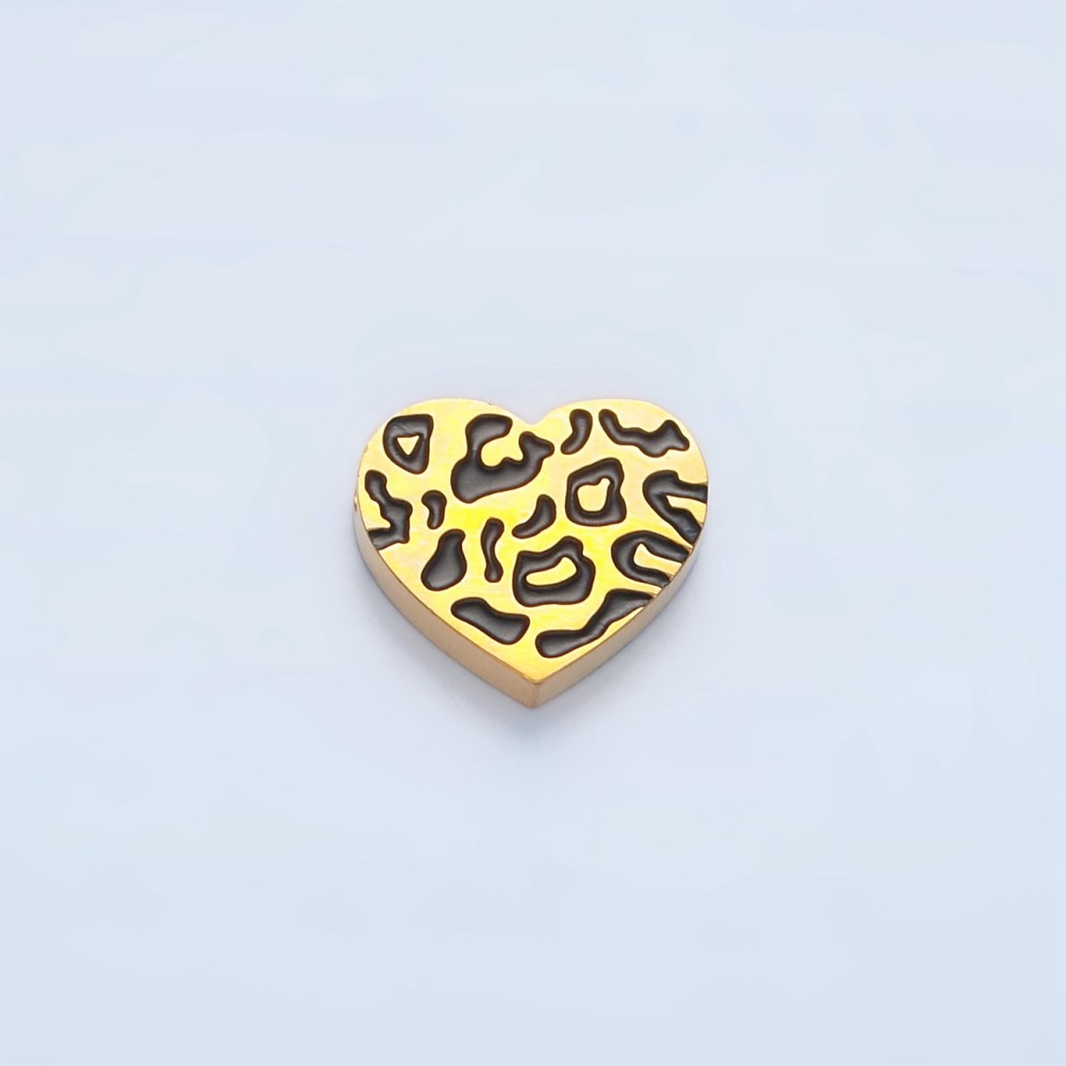 Stainless Steel 11mm Cheetah Print Heart Bead in Gold & Silver | B466