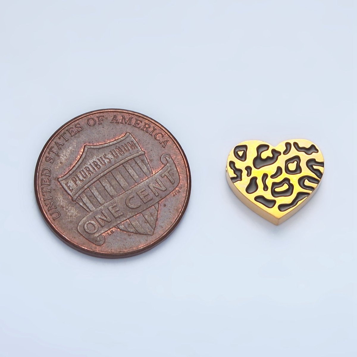 Stainless Steel 11mm Cheetah Print Heart Bead in Gold & Silver | B466