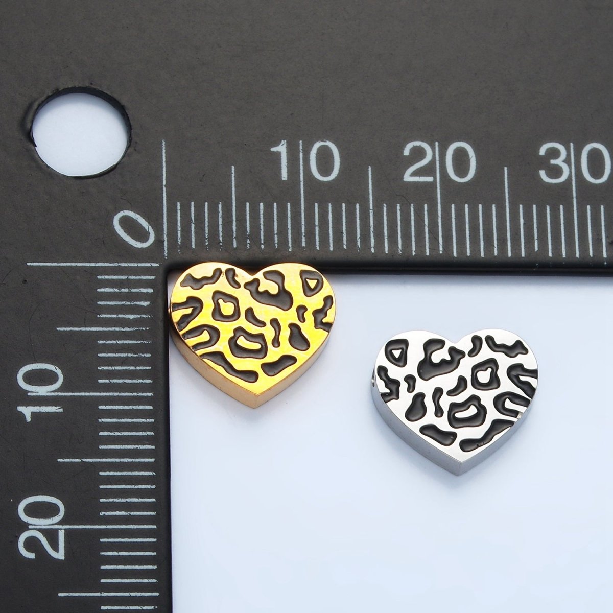 Stainless Steel 11mm Cheetah Print Heart Bead in Gold & Silver | B466