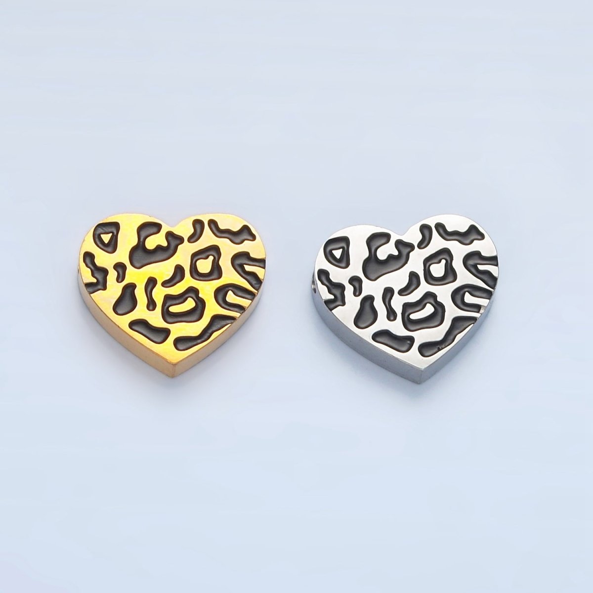 Stainless Steel 11mm Cheetah Print Heart Bead in Gold & Silver | B466
