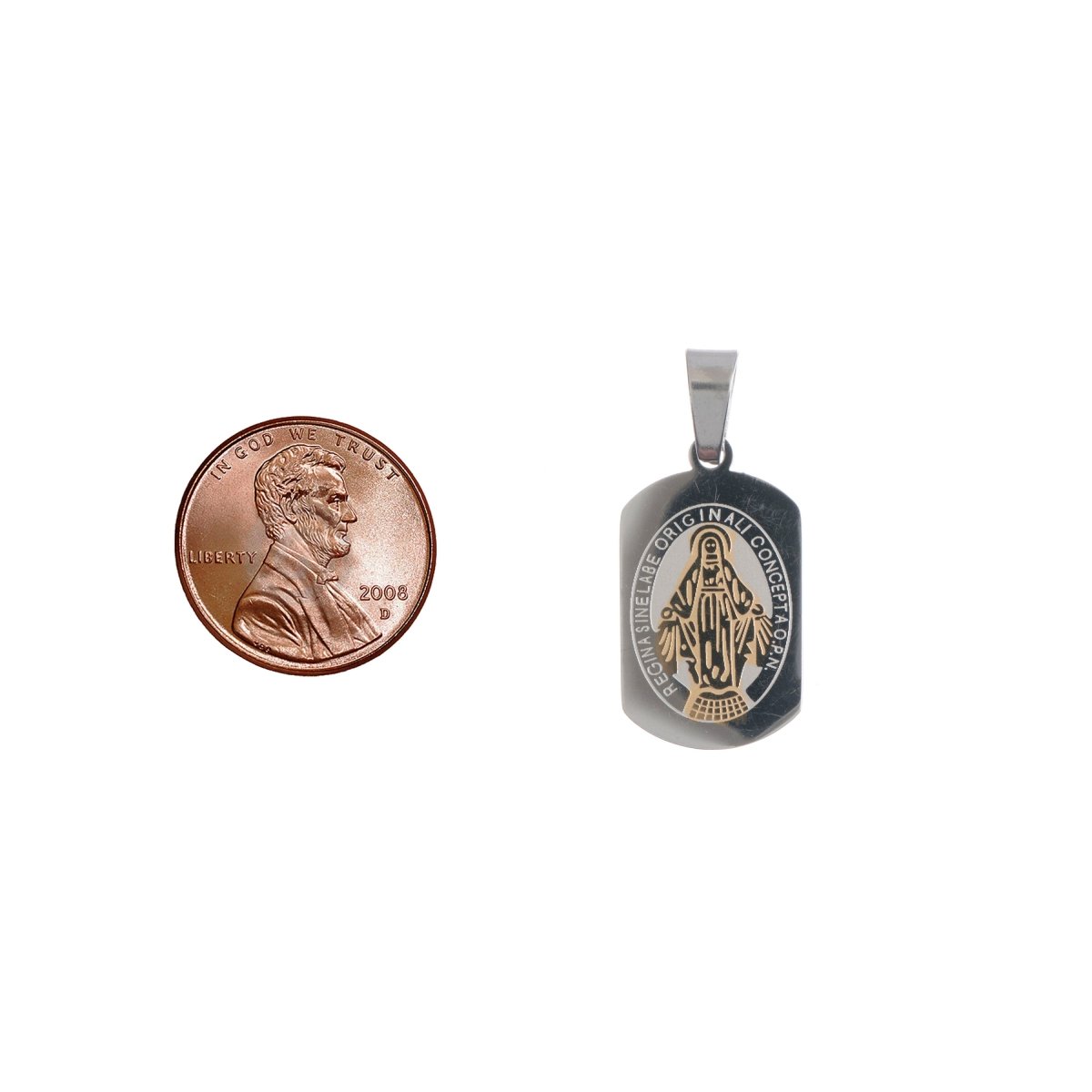 Dainty Stainless Steel Regina Sine Latin Roman Catholic Miraculous Lady Medal Charm Pendant J-469 - DLUXCA