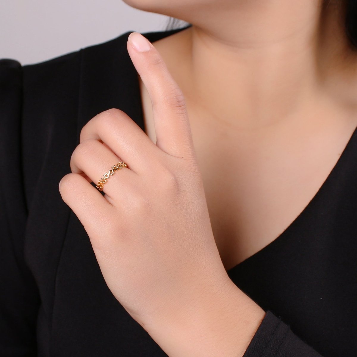Dainty Star Ring, Gold Minimalist Ring, Stacking Rings for Women, Simple Open Ring, 18k Gold Filled Ring, Gift for Her R-154 - DLUXCA