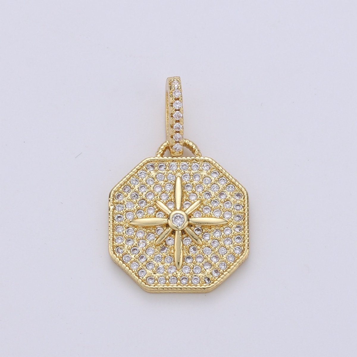 Dainty Starburst Charms Pendants -Micro Pave CZ North Star Burst Charm 24K Gold Filled Celestial Charm, Necklace Bracelet Supply I-724 - DLUXCA