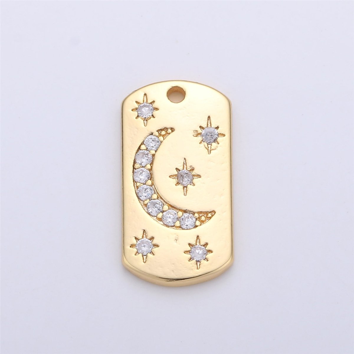 16K Gold Filled Micro Paved CZ Celestial Moon Star Tag Charm | C678