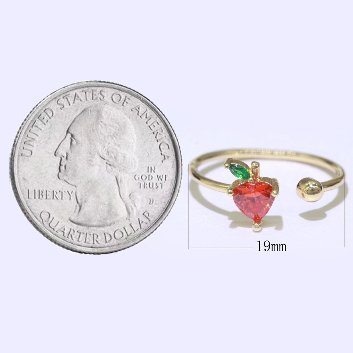 Dainty Strawberry ring, Gold Mini Fruit Ring, Dainty Stackable Rings, Open Adjustable Ring Crystal Tropical Fruits Ring O-451 - DLUXCA