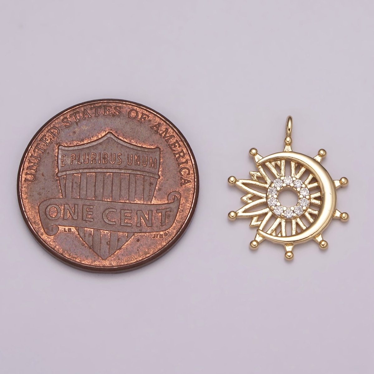 Dainty Sun and Moon Charm, Celestial Sunshine Charm, Crescent Moon, Sunray Pendant E-612 - DLUXCA