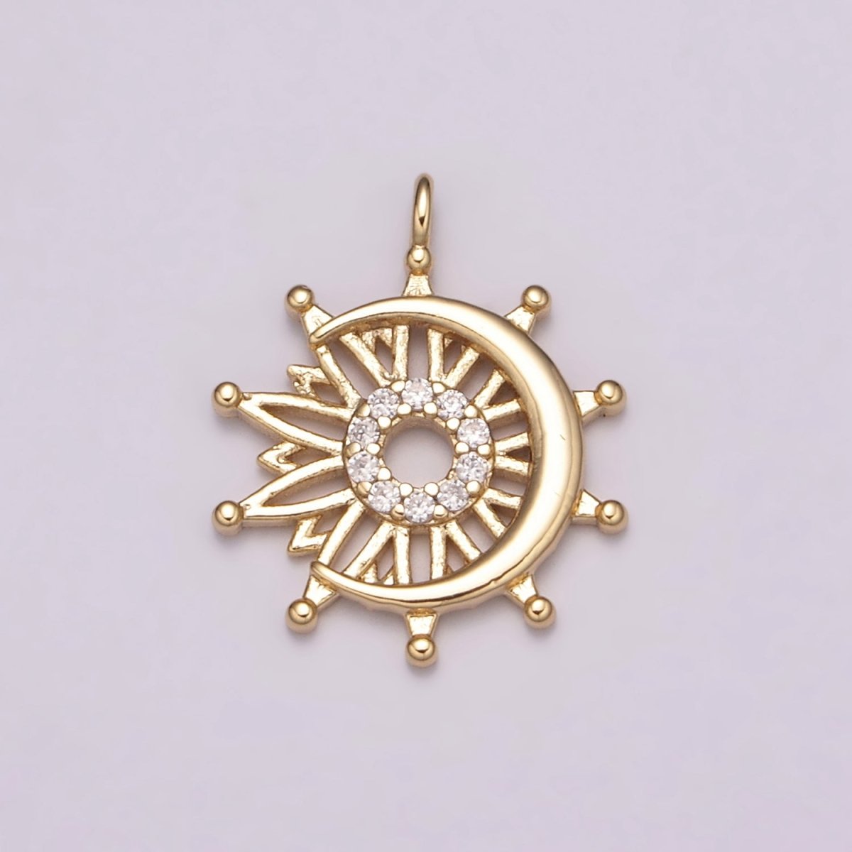 Dainty Sun and Moon Charm, Celestial Sunshine Charm, Crescent Moon, Sunray Pendant E-612 - DLUXCA