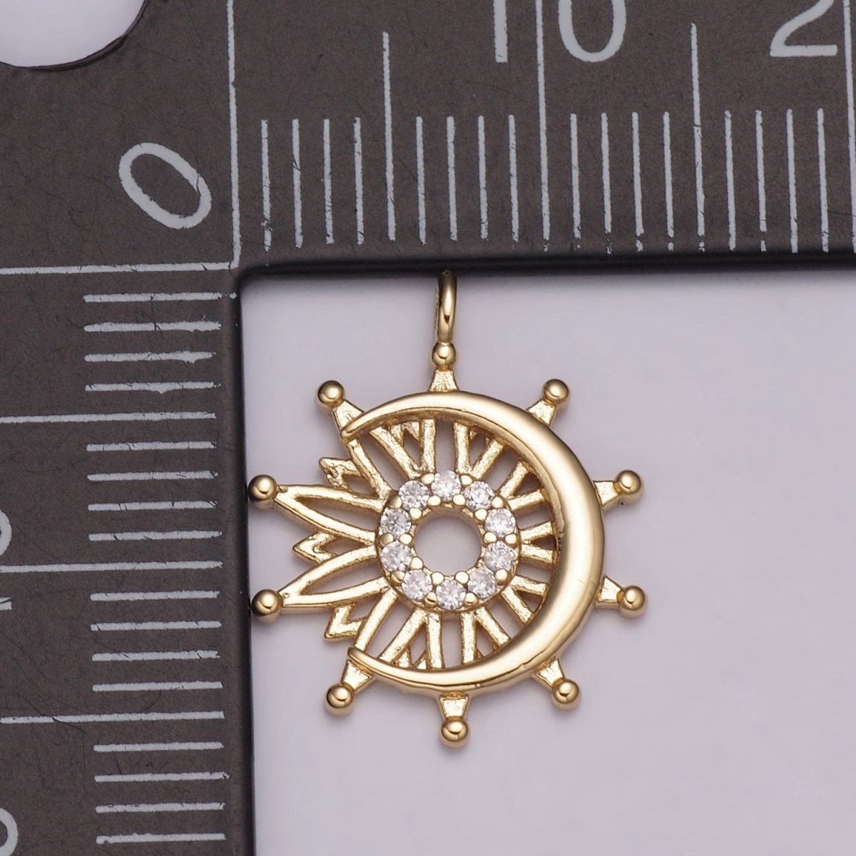 Dainty Sun and Moon Charm, Celestial Sunshine Charm, Crescent Moon, Sunray Pendant E-612 - DLUXCA