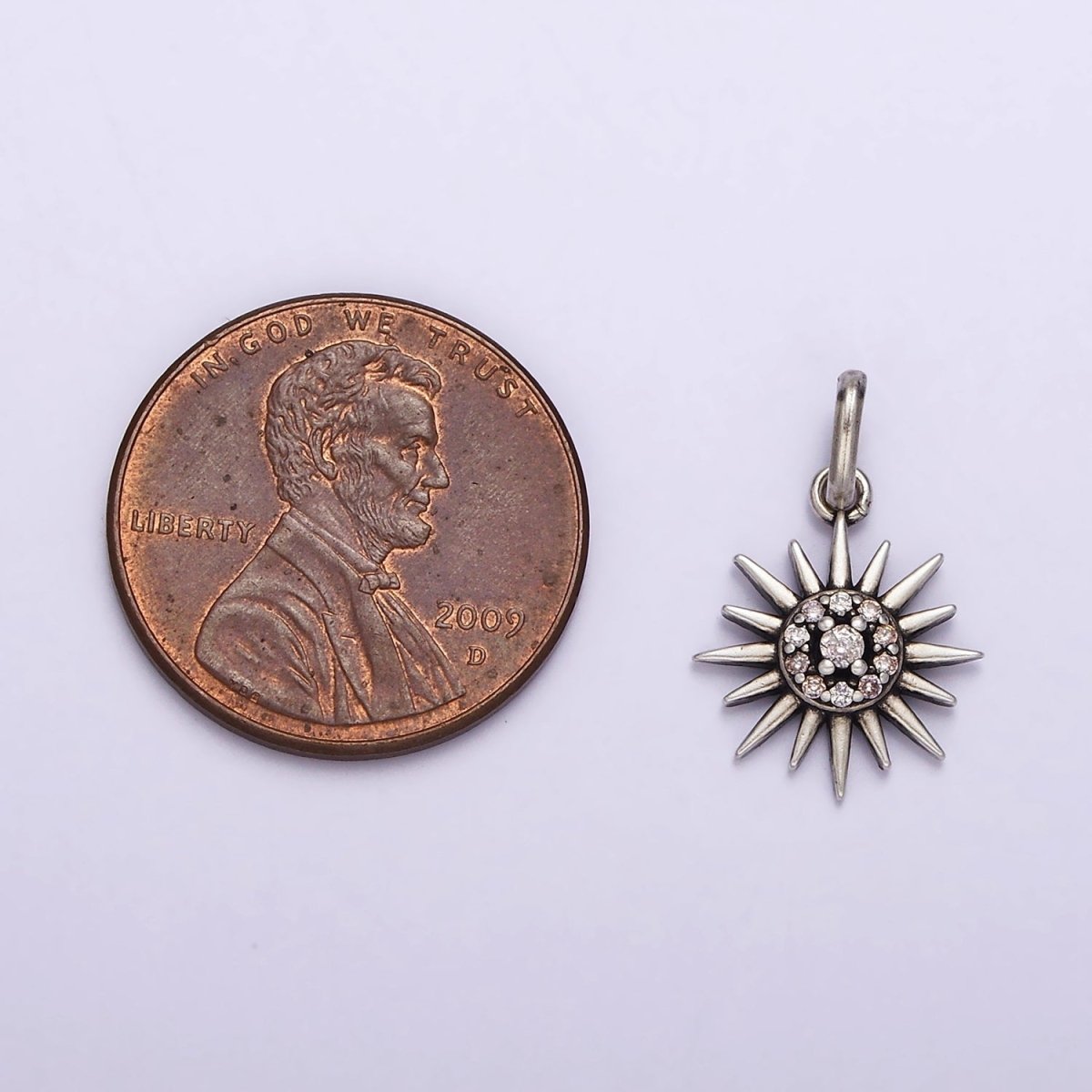 Dainty Sun Charm in 925 Sterling Silver Pendant Micro Pave Sun Ray Celestial Jewelry SL-302 - DLUXCA