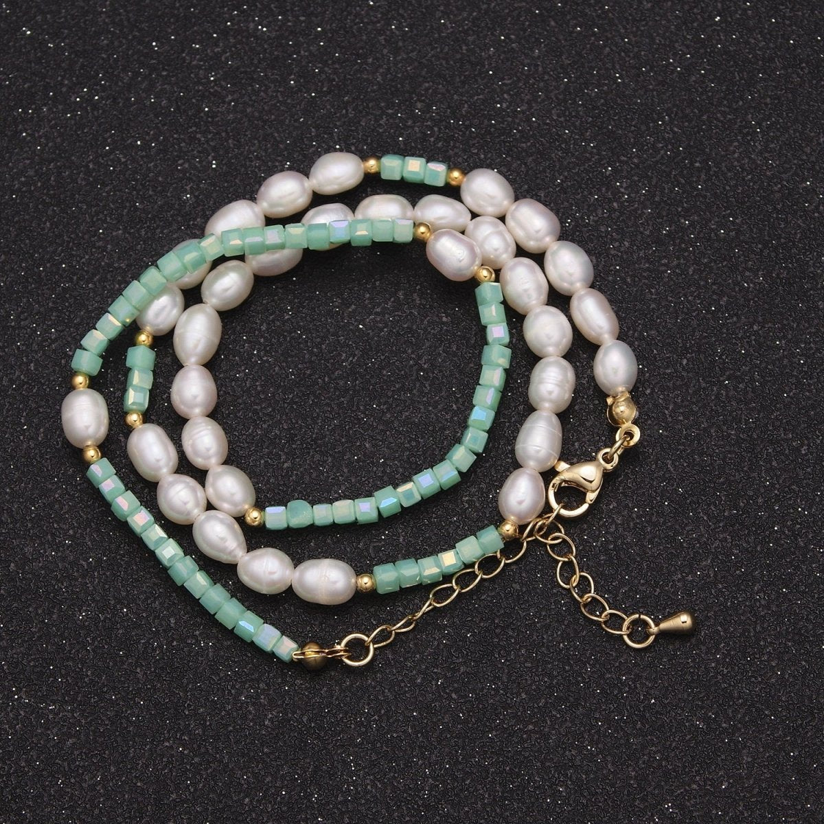 Dainty Teal Bead Freshwater Pearl Beaded Necklace, Seed Bead Jewelry, Gifts for Her | WA-446 Clearance Pricing