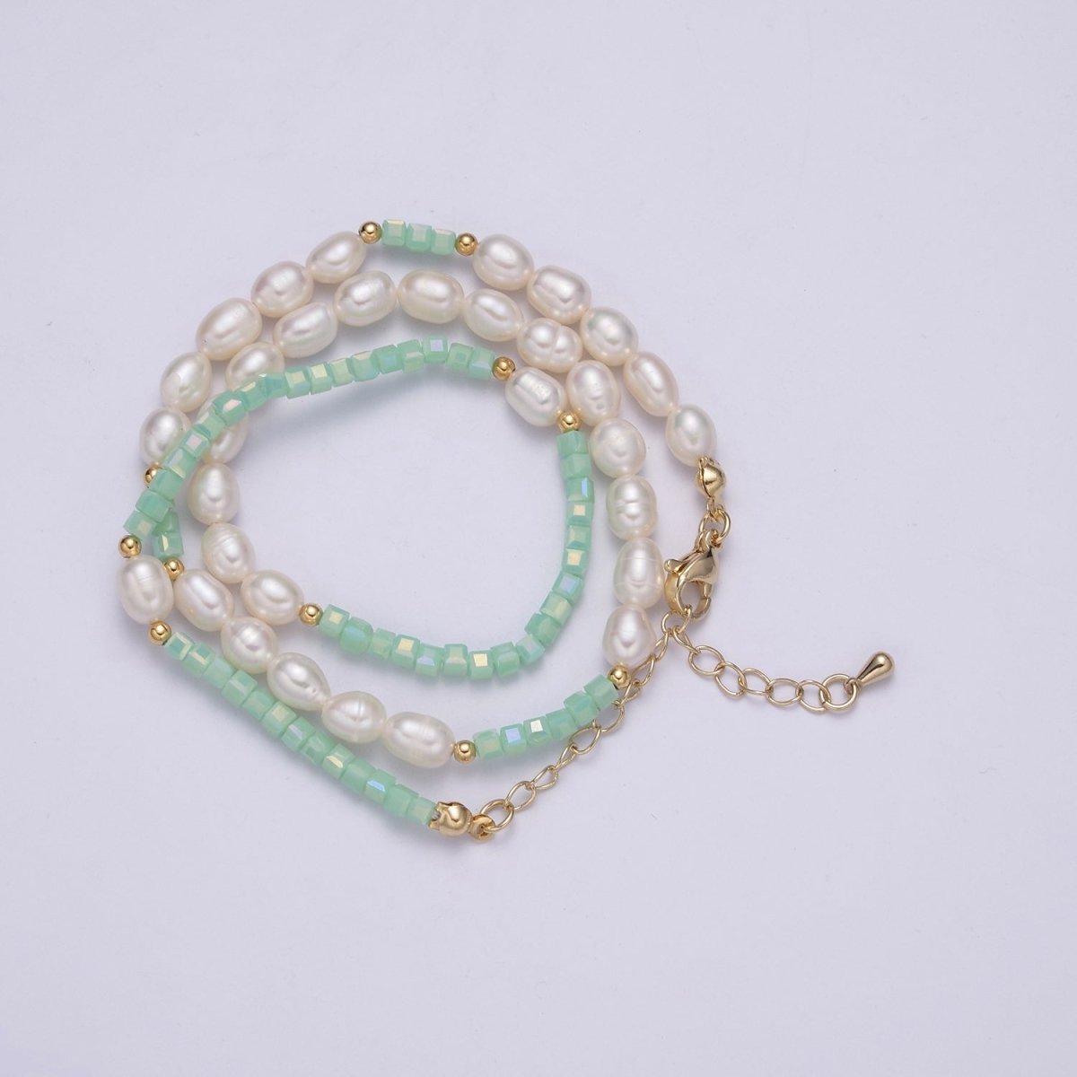 Dainty Teal Bead Freshwater Pearl Beaded Necklace, Seed Bead Jewelry, Gifts for Her | WA-446 Clearance Pricing