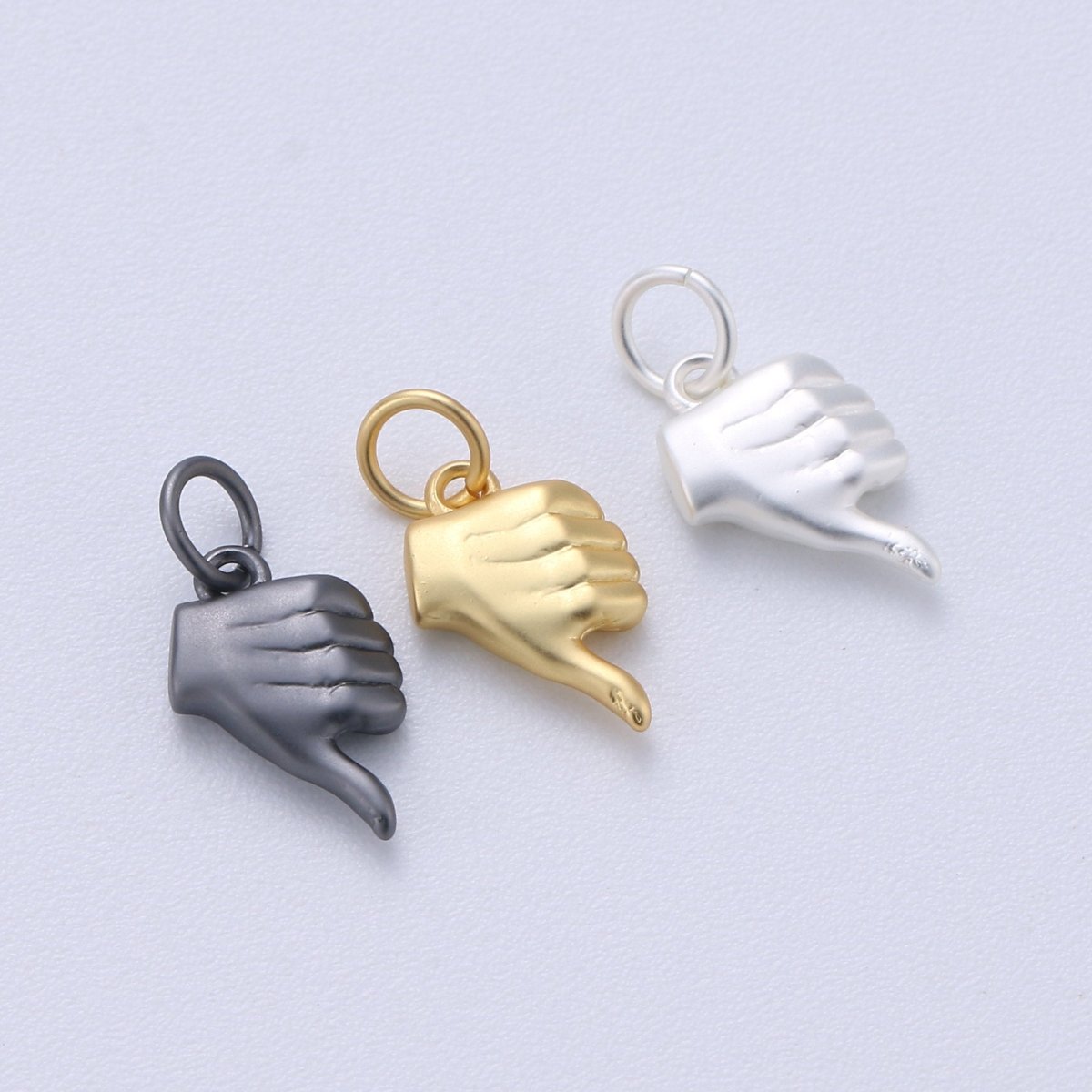 14K Gold Filled Matte Thumbs Up Hand Gesture Symbol Charm in Gold, Silver, Black | C408