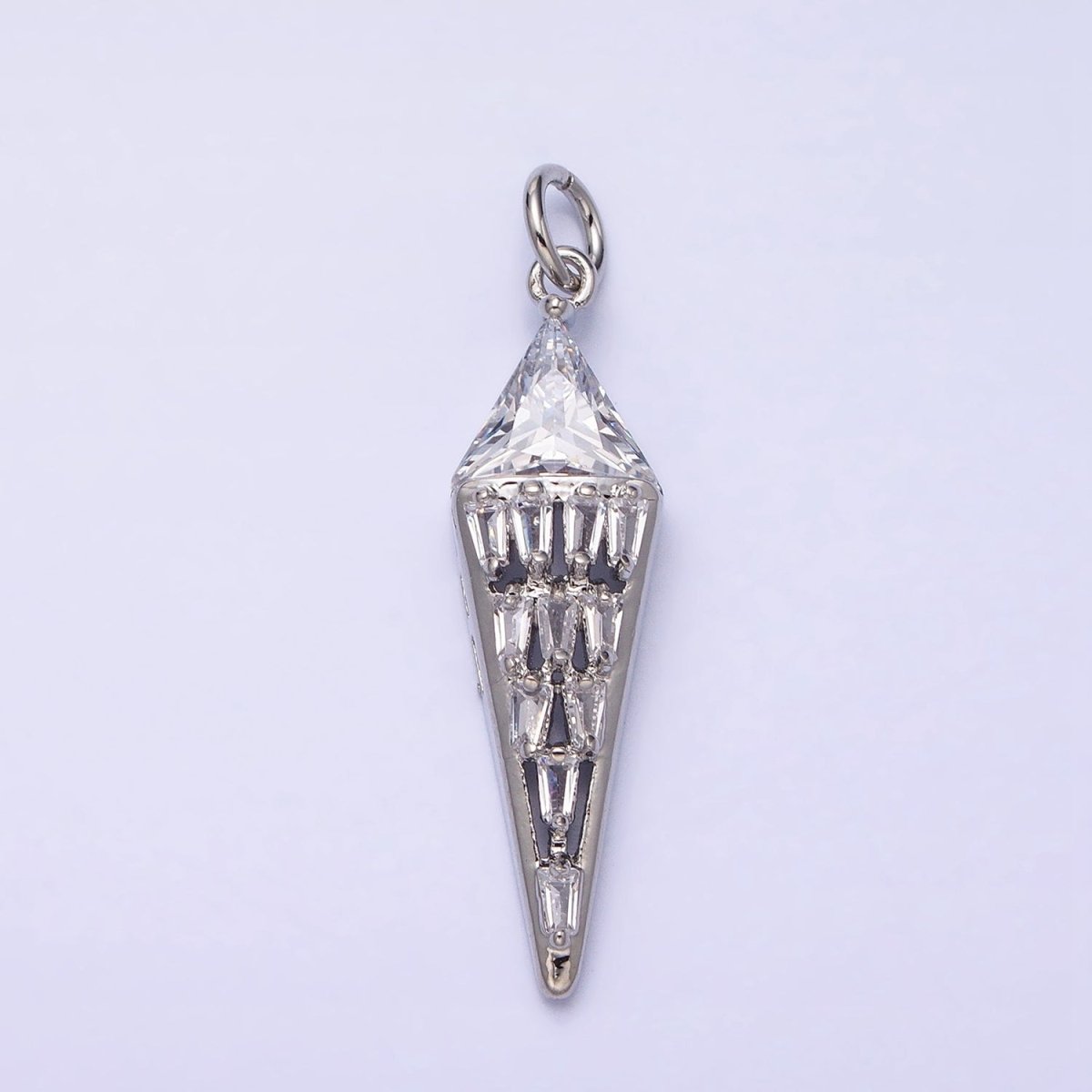 Dainty Triangle Clear Baguette Cubic Zirconia Charms Ice Cone Pendants Small Geometric Jewelry Gold, Silver AC469 AC470