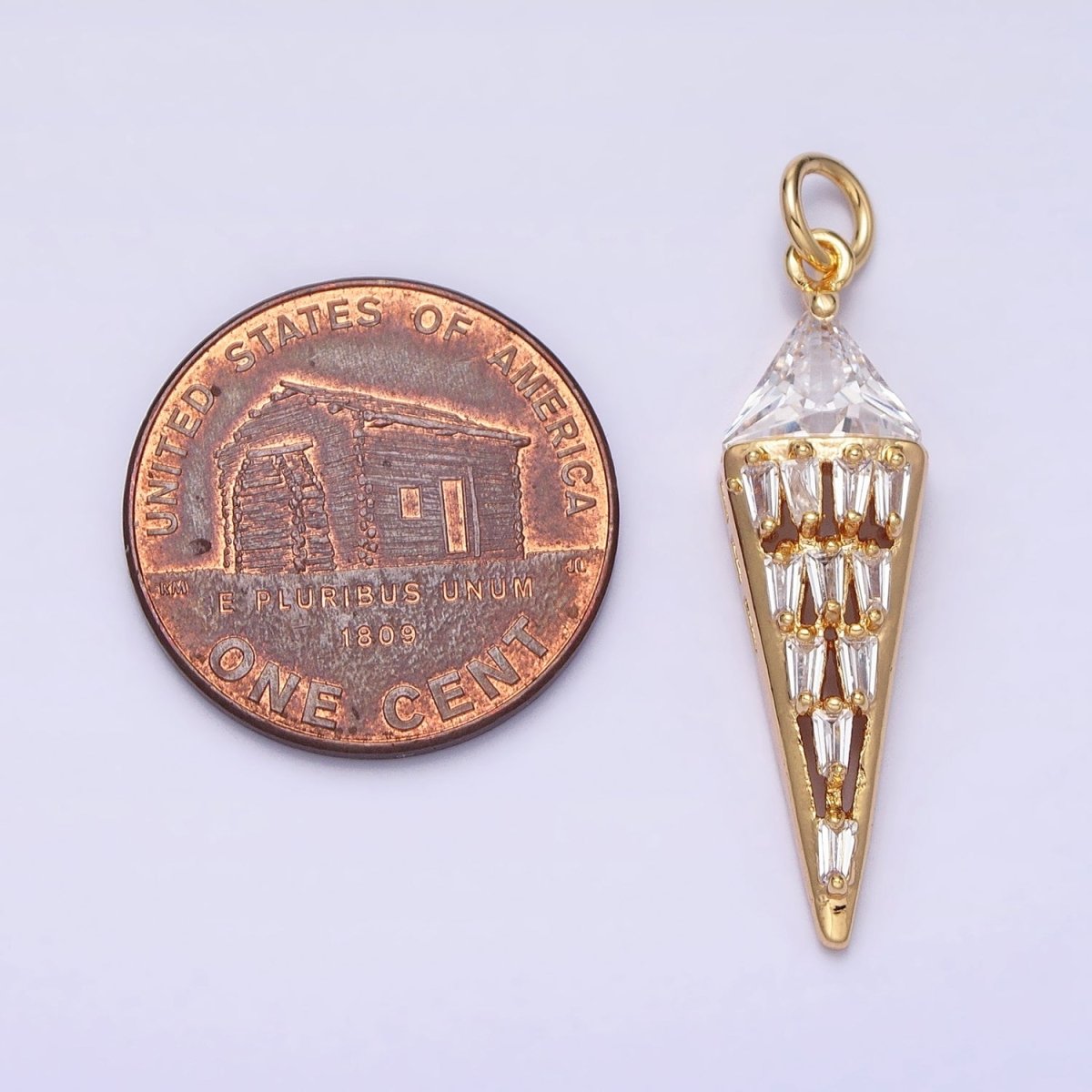 Dainty Triangle Clear Baguette Cubic Zirconia Charms Ice Cone Pendants Small Geometric Jewelry Gold, Silver AC469 AC470