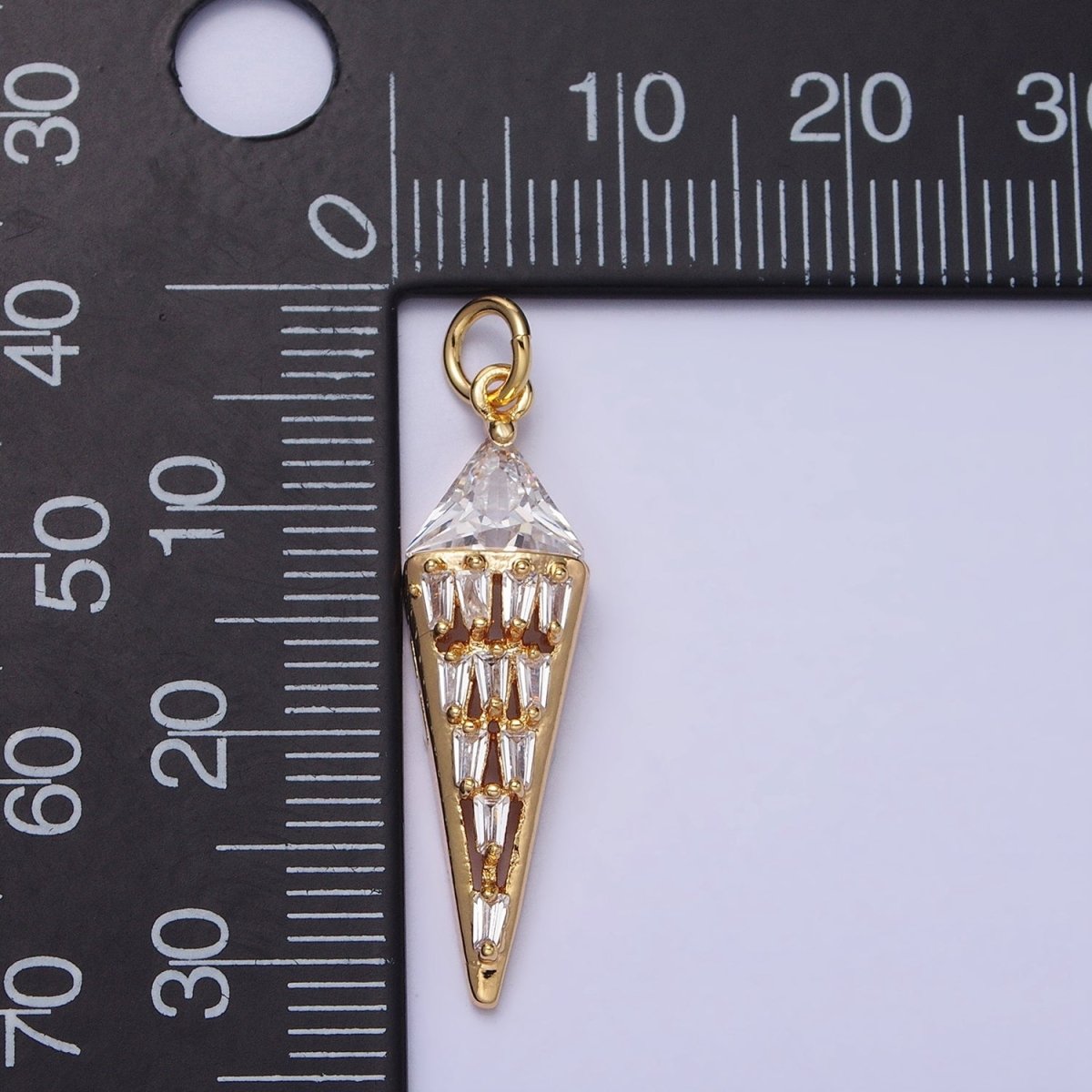Dainty Triangle Clear Baguette Cubic Zirconia Charms Ice Cone Pendants Small Geometric Jewelry Gold, Silver AC469 AC470
