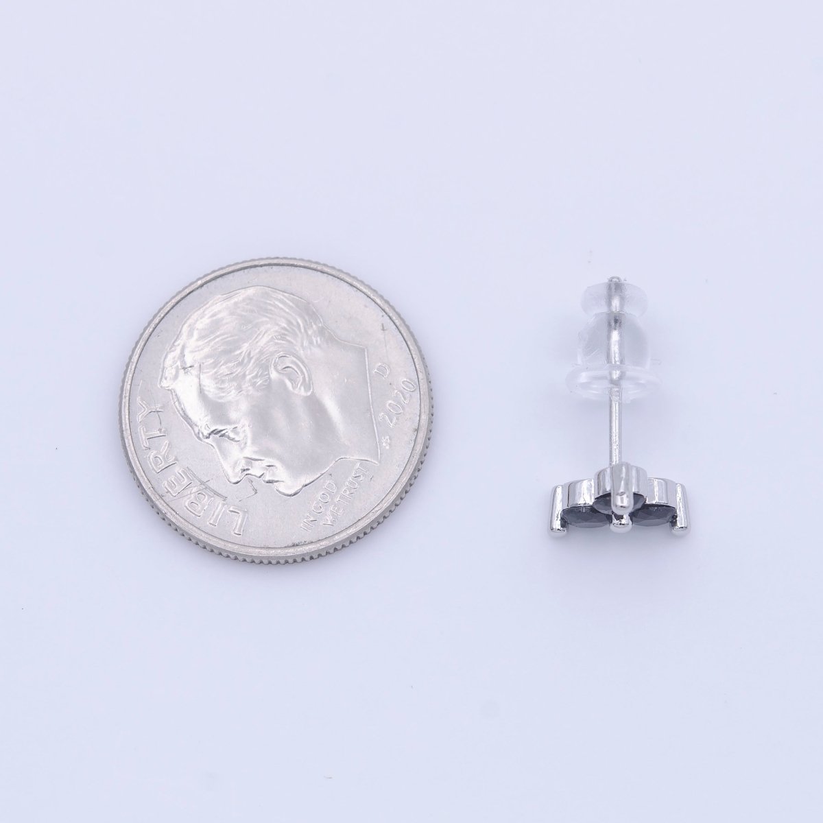 Dainty Triple Round Black CZ Silver Stud Earrings | Y-270 - DLUXCA