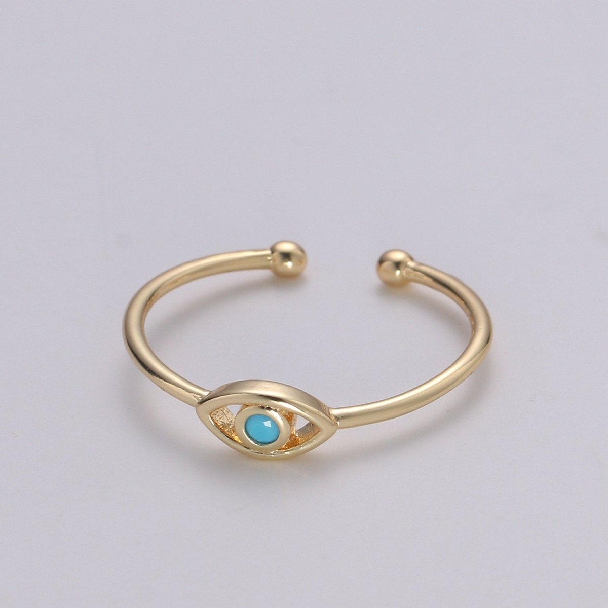 Dainty Turquoise Evil Eye Stacking Ring, Gold Minimalist Ring, Simple Open Ring, Thin Adjustable Ring, Amulet Jewelry Gift for her  R-142 O-465
