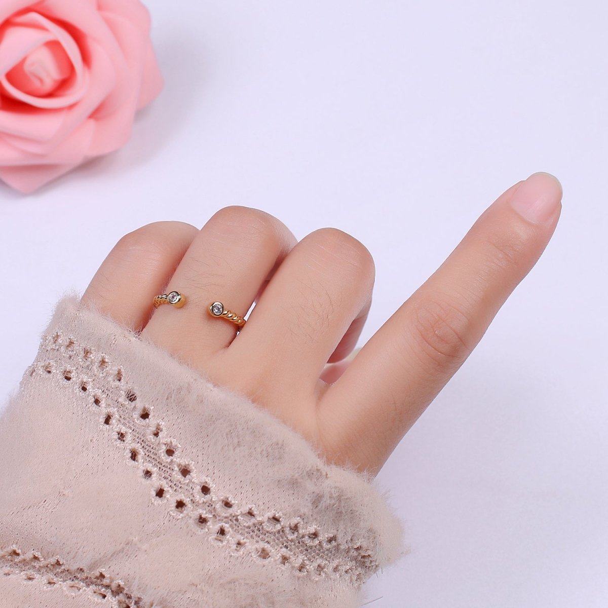 Dainty Twisted Ring Gold Cz open Adjustable Ring U-150 - DLUXCA
