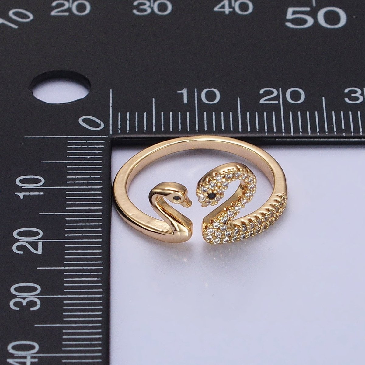 Dainty Two Swan Gold Ring, Adjustable Silver Swan Bird Ring Jewelry, Mother Daughter CZ Open Gold Ring R-519 S-020