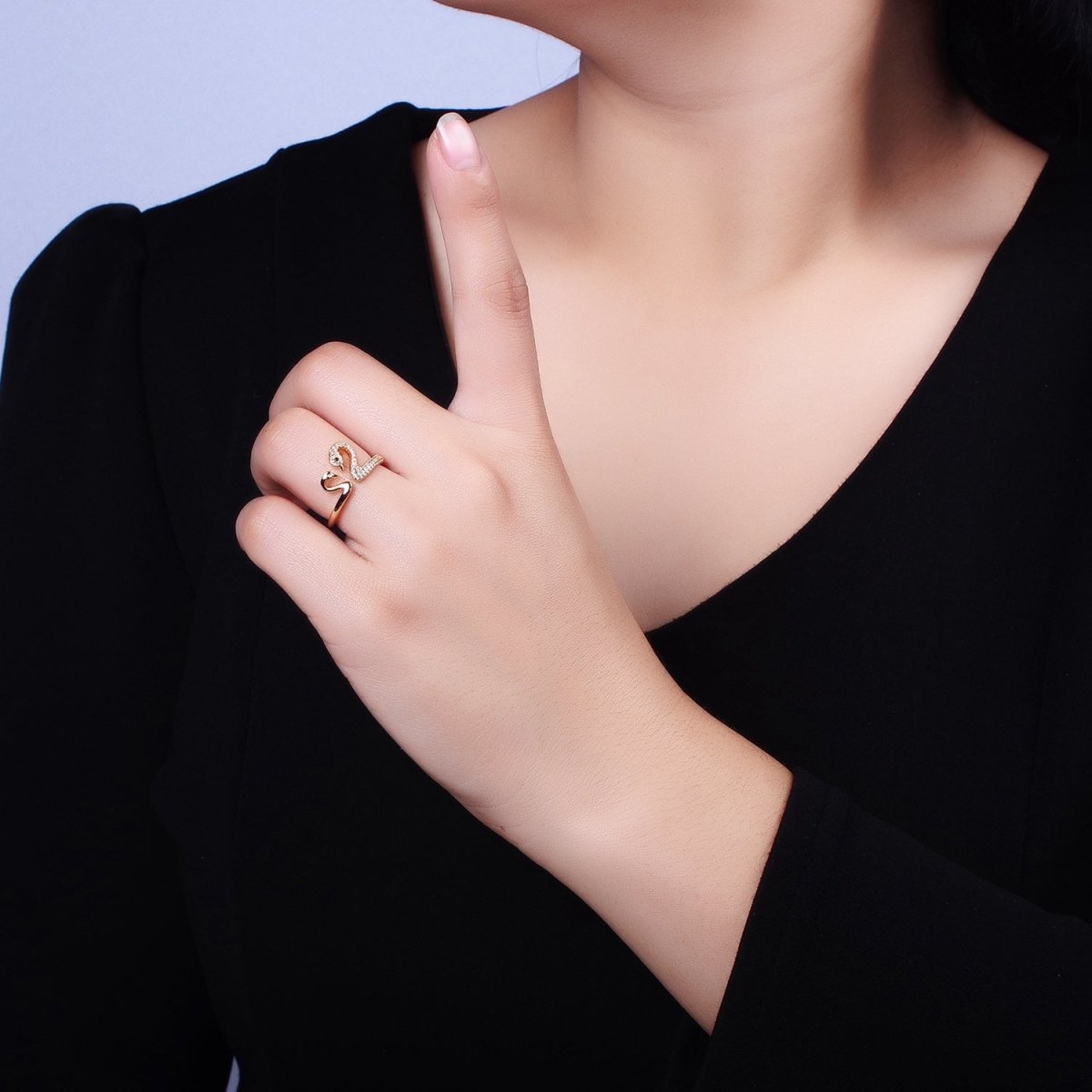 Dainty Two Swan Gold Ring, Adjustable Silver Swan Bird Ring Jewelry, Mother Daughter CZ Open Gold Ring R-519 S-020