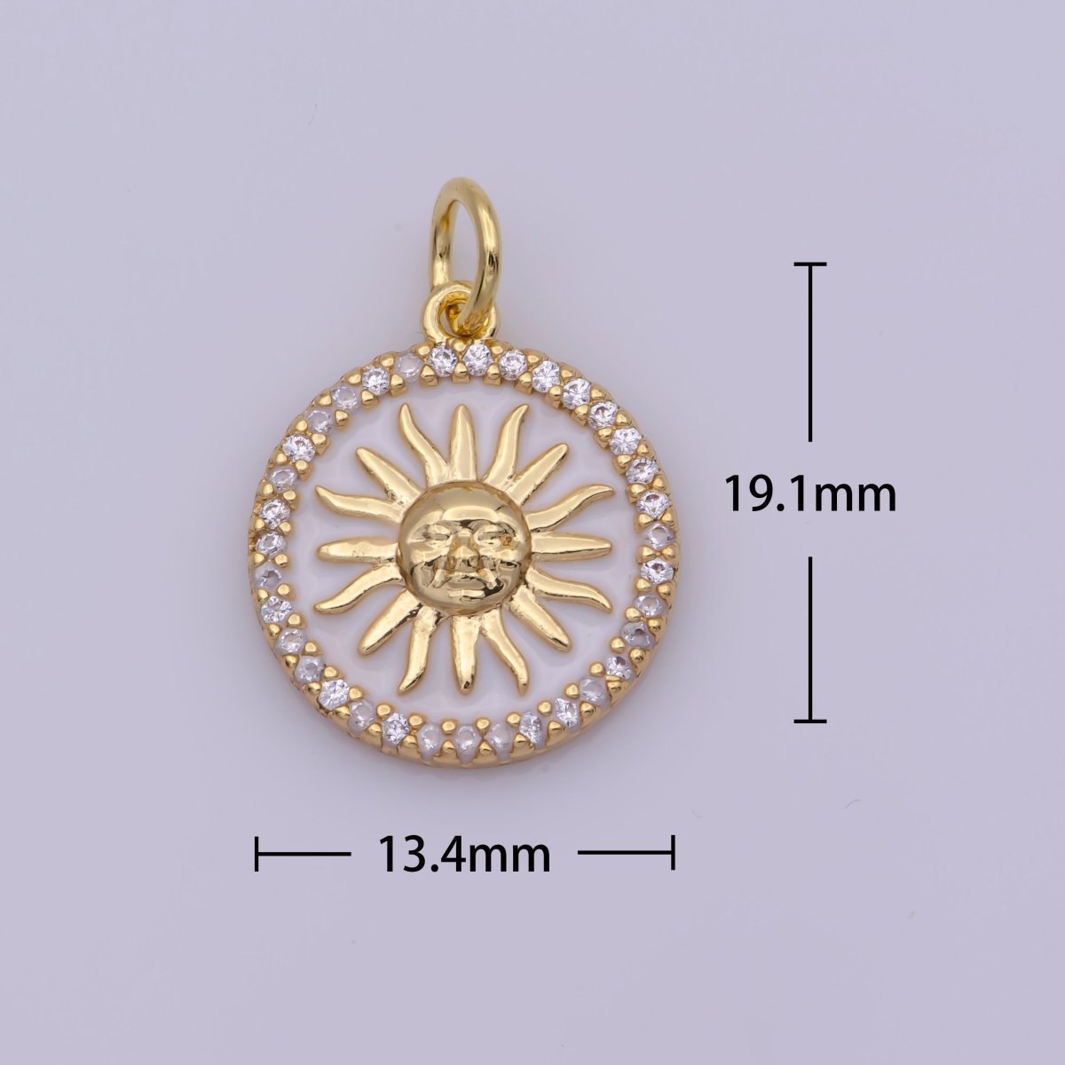 Dainty White Enamel Coin Sun Charm Face Sun Ray Gold Charm, Bracelet, Necklace, Earring Pendant Celestial Jewelry N-184 N-185