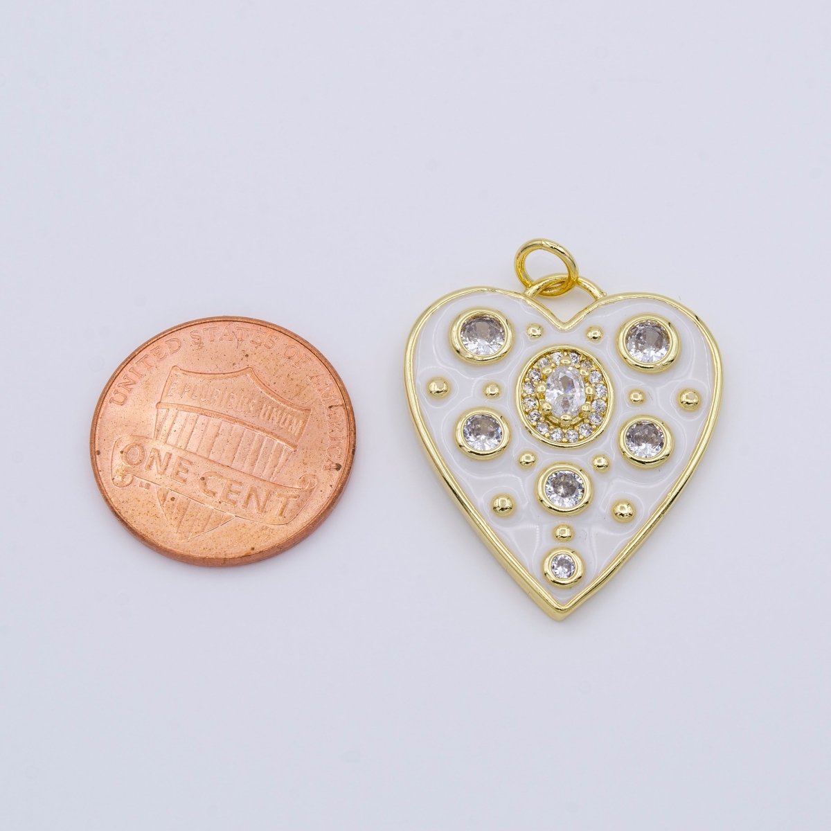 Dainty White Enamel Heart Charm, Gold Filled Over Brass Heart Charm with CZ Bubble for Necklace Bracelet Earring Supply AC976 - DLUXCA