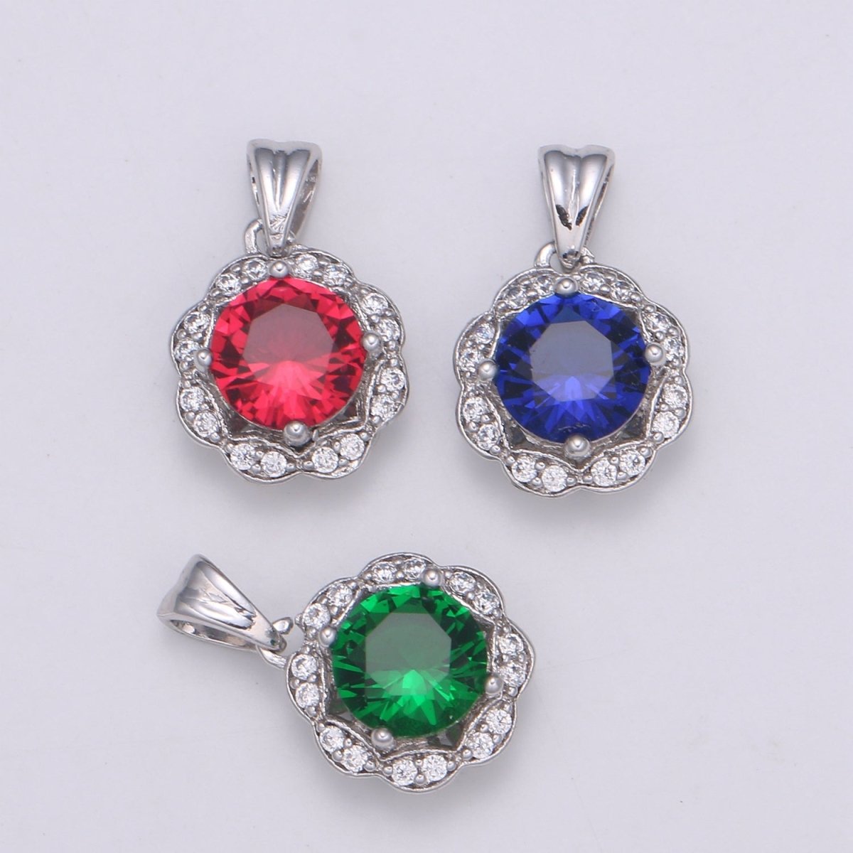 Dainty White Gold Filled Gem Stone Charm Silver Pendant Classic Diamond Round Cut Cubic Gemstone Necklace Earring for Jewelry Making