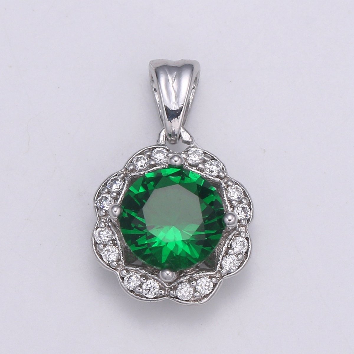 Dainty White Gold Filled Gem Stone Charm Silver Pendant Classic Diamond Round Cut Cubic Gemstone Necklace Earring for Jewelry Making